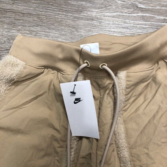 Nike Womens Jogger Pants High Rise‎ Loose Fit Sherpa Teddy Trim Tan Size Small - Picture 4 of 6